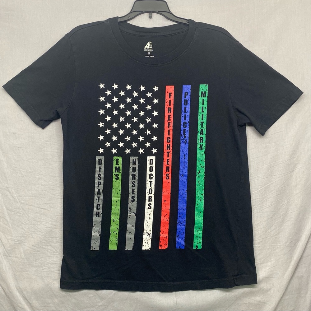 First Responders American Flag Graphic Print T-Shirt Black Men Size | M